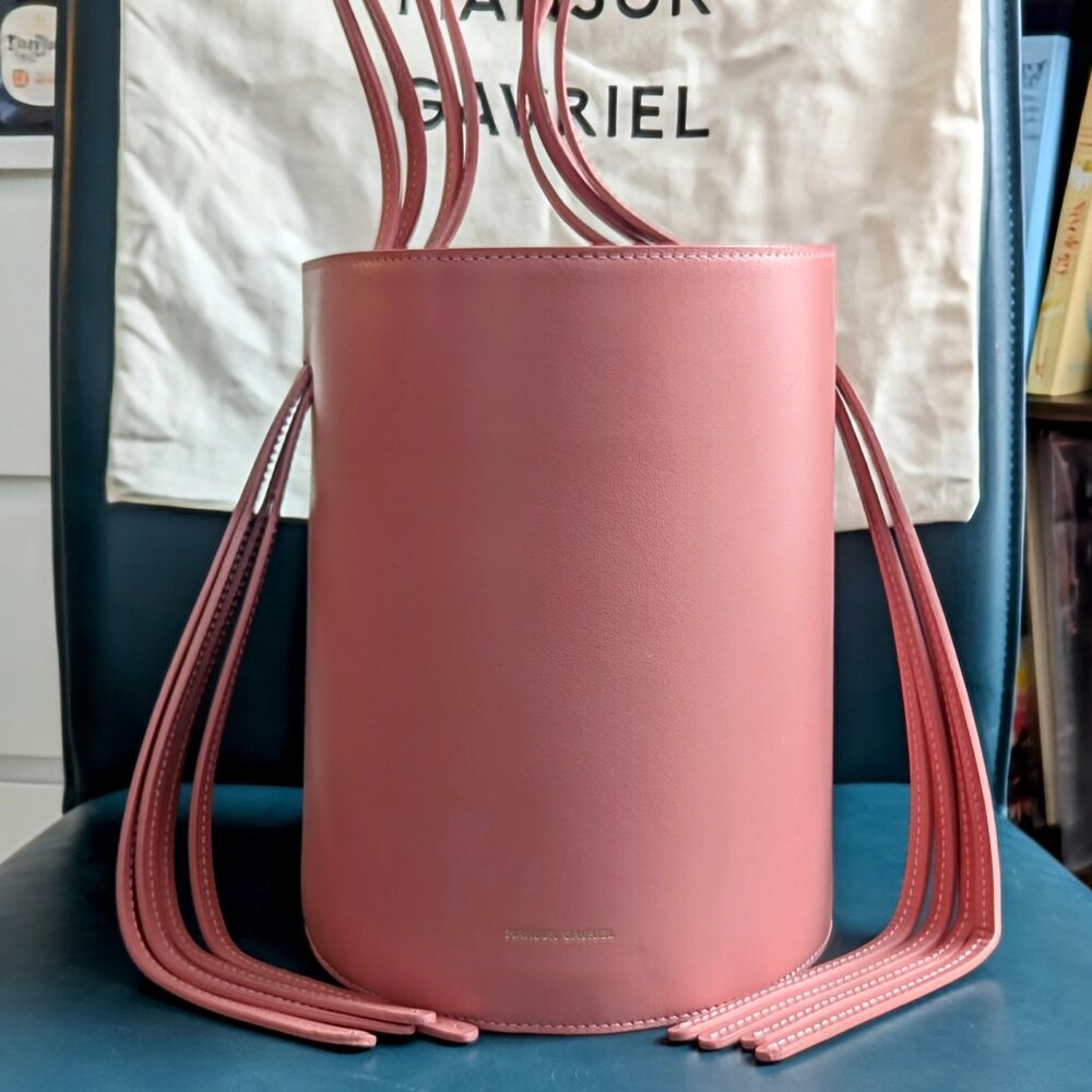 Mansur Gavriel Calfskin Italian Leather Fringe Bucket Bag in Blush